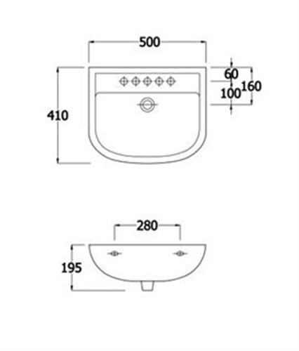 HTM 50 Medical Basin - Right Hand Tap Hole